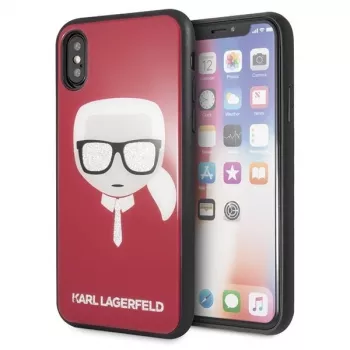 Karl Lagerfeld KLHCPXDLHRE iPhone X/Xs Iconic Glitter Karl's Head skal rött