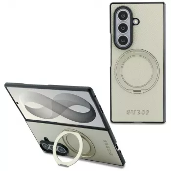 Guess Magnetic Ring Stand Grained Classic Logo MagSafe-skal för Samsung Galaxy Z Fold 8 Ultra (beige)