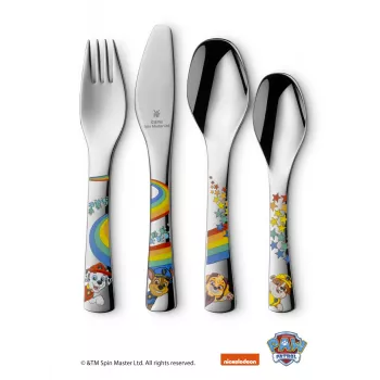 WMF Paw Patrol 4-delat barnbestick-set, Cromargan rostfritt stål, diskmaskinssäker, trubbig kniv, från 3 år