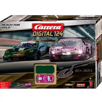 Carrera DIGITAL 124 Reach for Gold slot car-racingset skala 1:24 med 2 bilar och trådlösa kontroller