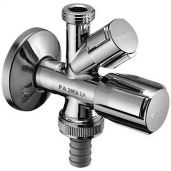 VALVE hörnventil 1/2 inch x 1/2 inch x 3/4 inch utvändig gänga, förkromad mässing, dubbelutlopp med backventil