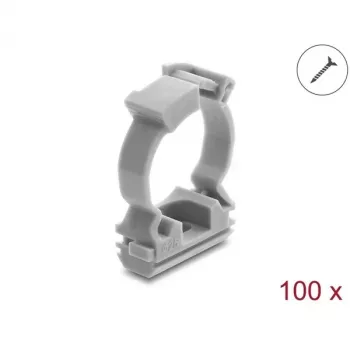 Delock kabelhållare med klämma, skruvbar för 25 mm kabelskyddsslang, 100 st, grå