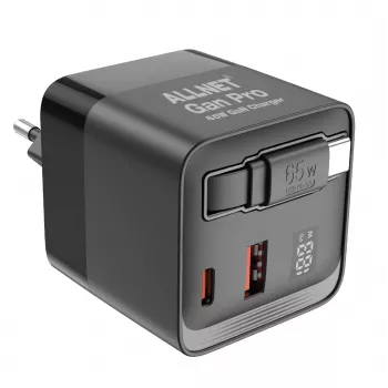 ALLNET 65W GaN USB-C PD väggladdare med Quick Charge 3.0, 2x USB-C och 1x USB-A