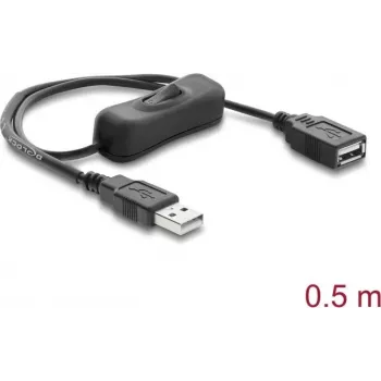 Delock USB-förlängningskabel Type-A hane till hona med strömbrytare 0,5 m svart