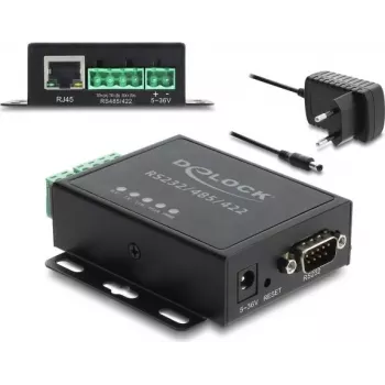 Delock Ethernet LAN-konverter till RS-232/RS-485/RS-422 och Modbus RTU/TCP-gateway med 1,5 kV isolering
