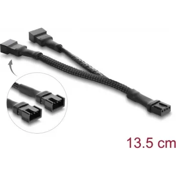 Delock Y-fläktkabel 1 x 4-pin PWM-uttag till 2 x 4-pin PWM-kontakt med flätad slang 13,5 cm svart