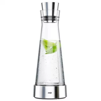 EMSA Flow Slim glaskaraff 1,0L med kylelement, borosilikatglas, droppfri CloseUp-lock, transparent/silver