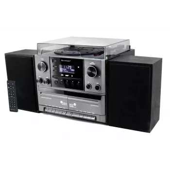 Soundmaster MCD5600SW stereo musikcenter med DAB+-radio, CD-spelare, skivspelare, dubbelt kassettdäck, Bluetooth, USB-inspelning – svart