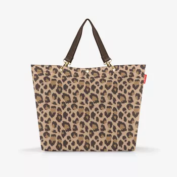 Reisenthel Shopper XL Leo Macchiato – stor shoppingväska av återvunnen PET med leopardmönster, 35 L