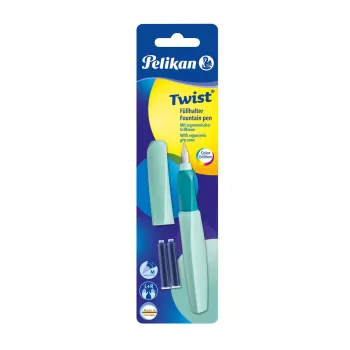Pelikan Twist P457 reservoarpenna, mint, medium spets, rostfritt stål, patronfyllning, för båda händer, Tyskland