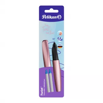 Pelikan Twist reservoarpenna rosenblå medium spets – ergonomiskt grepp för höger- och vänsterhänta, blisterförpackning