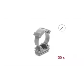 Delock kabelkanalhållare med låsklämma, skruvbar för 20 mm kabelskyddsslang, 100 st, grå