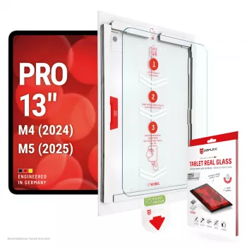 E.V.I. DISPLEX Tablet Real Glass skärmskydd för Apple iPad Pro 13 (2024/2025) - 9H härdat glas, ultrakklar, 2.5D rundade kanter, oleofob beläggning, bubblfri montering
