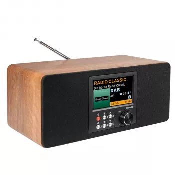 Albrecht DR 864 stereo DAB+ FM-radio med Bluetooth, trähus, 2x7W RMS, 2,4 inch TFT-färgdisplay, dubbellarm, AUX-in, hörlursuttag, USB-laddning, fjärrkontroll