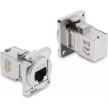 Delock D-typ-modul RJ45 hona till hona 90° vinklad Cat.6A silver