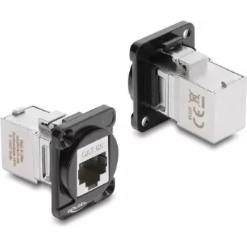 Delock D-typ modul RJ45 uttag till uttag 90° vinklad Cat.6A svart/silver