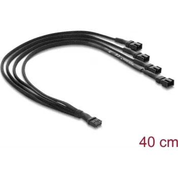 Delock fläktkabelsplitter 1 x 4-pin PWM uttag till hane + 3 x 4-pin hane (3 pinnar anslutna) med kabelmantel 40 cm svart