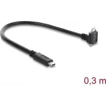 Delock USB 5 Gbps-kabel USB Type-C kontakt rak till USB Micro-B kontakt 90° uppåtvinklad med 18 mm skruvavstånd, 0,3 m, svart