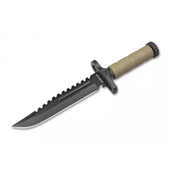 Boker Magnum M-Spec överlevnadskniv 02SC005 fast blad 440A stål G-10 handtag Kydex slida med eldstål och slipsten