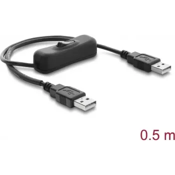 Delock USB-strömkabel Type-A hane till hane med strömbrytare 0,5 m