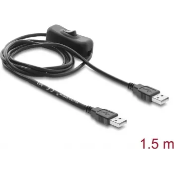 Delock USB-strömkabel Type-A hane till hane med strömbrytare 1,5 m