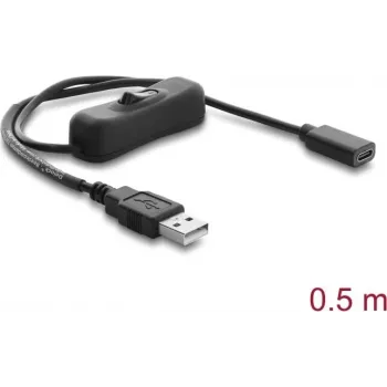 Delock USB-strömkabel Type-A hane till USB Type-C hona med strömbrytare 0,5 m