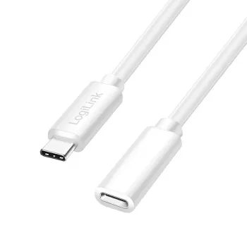 LogiLink USB 2.0 Type-C förlängningskabel, C/M till C/F, 480 Mbps, 60W, vit, 3 m