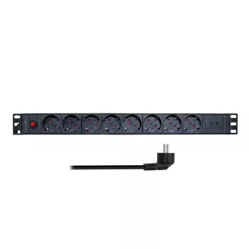 LogiLink PDU8C06 19 inch 1U 8-fack Schuko PDU med överspänningsskydd, 2x USB-C, överlastskydd, 2m kabel, svart/silver