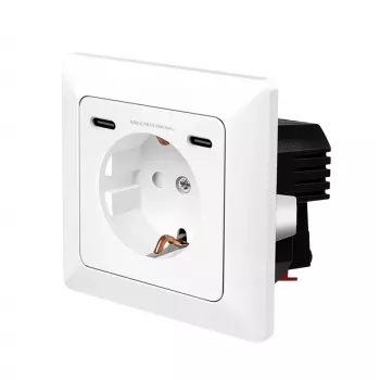 LogiLink vägguttag med 1 Schuko-uttag och 2-portars USB-C-laddare, 25W PD, vit