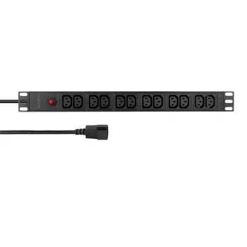 LogiLink 19 inch 1U rack-PDU med 12x IEC C13 uttag, 10A, med överbelastningsskydd