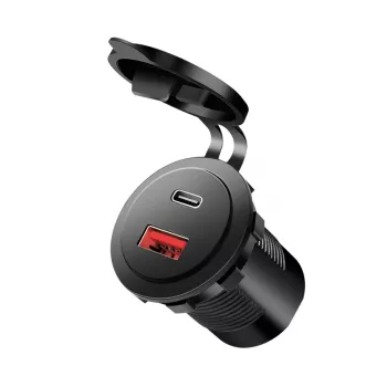 LogiLink PA0330 inbyggd bil-USB-laddare, USB-A + USB-C, 60 W, Power Delivery, svart