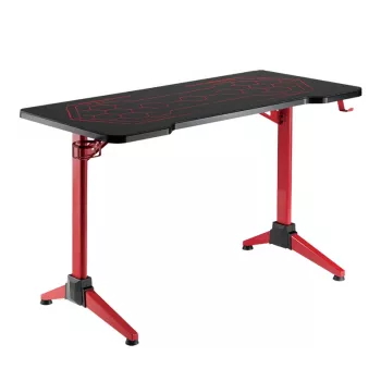LogiLink gaming-skrivbord, 120x60 cm, bordsskiva av härdat glas med RGB-belysning, röd ram