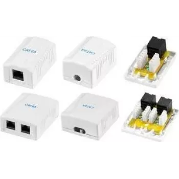 LogiLink Cat.6A utanpåliggande uttag, 2x RJ45, vit (liknande RAL 9003), klass EA, skärmad, 10G, 500MHz, LSA, ISO/IEC 11801