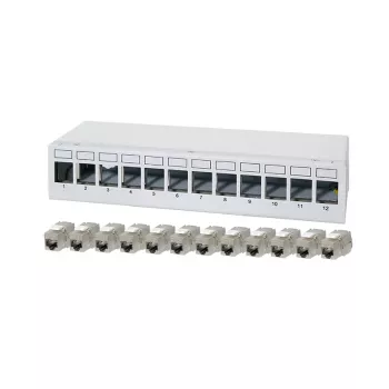 LogiLink NK4093 bords-patchpanel Cat.6A, 12 portar, ljusgrå (RAL 7035), skärmad, skruvlös stål