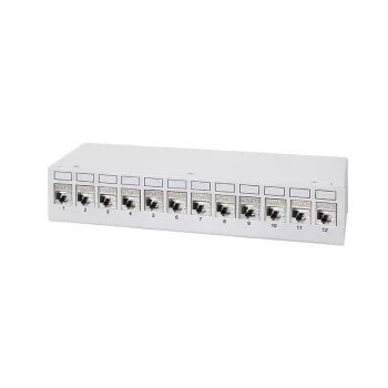 LogiLink NK4093 bords-patchpanel Cat.6A, 12 portar, ljusgrå (RAL 7035), skärmad, skruvlös stål