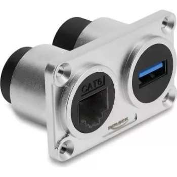 Delock dubbel panelmonterad kontakt USB 5 Gbps Type-A hona + RJ45 hona Cat.6 silver