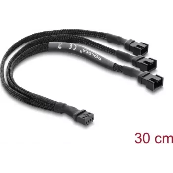 Delock fläktsplitterkabel 1 x 4-pin PWM hona till 2 x 4-pin PWM hane (andra med 3 pins anslutna) flätad slang 30 cm svart