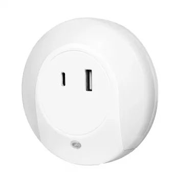 LogiLink LED-nattlampa med skymningssensor, 1x USB-A & 1x USB-C, 18W total effekt