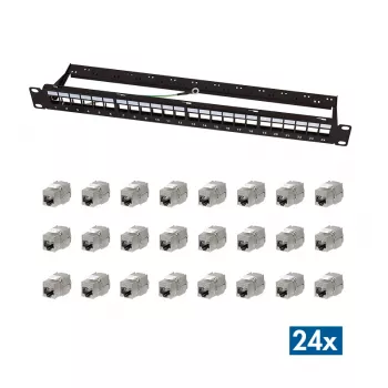 LogiLink modulär 24-port Cat.6A keystone-patchpanel, 19 inch/1U, svart, EconLine