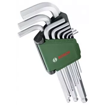 BOSCH 9-delat insexnyckelset med färgkodade L-nycklar, kulhuvud och hållfunktion, metrisk 1,5-10 mm, BlackLaser-yta, klipshållare