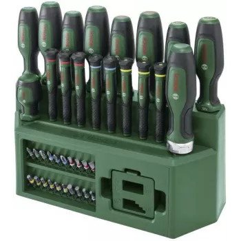 BOSCH blandat skruvmejselsset 39 delar med ställ, grön/svart