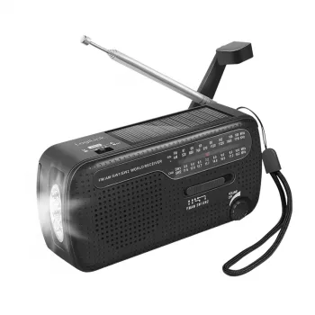 LogiLink dynamo vevradio med solpanel, AM/FM, USB-C-laddning, LED-ficklampa, SOS-larm, powerbank, svart