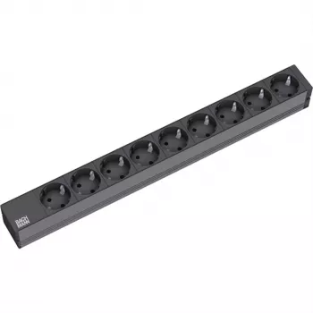 Bachmann 19 tums uttagslist 9x CEE 7/3 Schuko svart H05VV-F 3G1,5mm² GST18 kontakt 0,2m