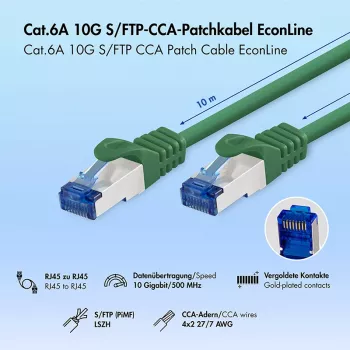 LogiLink Cat.6A S/FTP LSZH patchkabel, CCA, grön, 10 m, EconLine