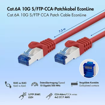 LogiLink Cat.6A S/FTP LSZH patchkabel, CCA, röd, 7,5m, EconLine