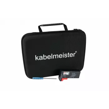 Kabelmeister batteriförvaringsbox med inbyggd testare för AA, AAA, C, D, 9V och knappceller – svart