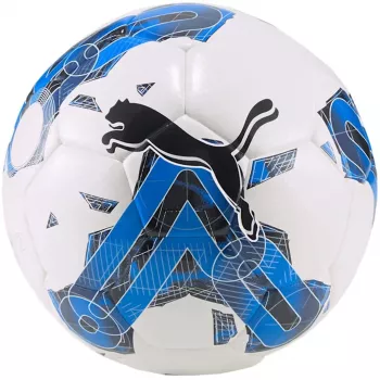 PUMA Orbita 5 Hybrid fotboll storlek 4 vit blå glimmer Puma svart