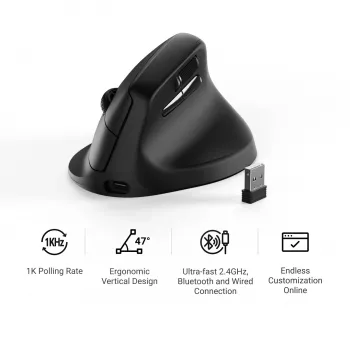 Keychron M5-A29 vertikal PixArt 3311 1K svart ergonomisk trådlös spelmöss