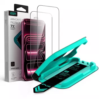 ESR UltraFit Armorite härdat glas skärmskyddsfilm 2-pack för iPhone 17 Pro Max / 18 Pro Max – svart
