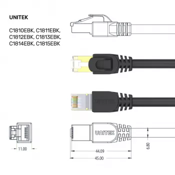 UNITEK Cat.7 S/FTP 2,0 m Ethernet-patchkabel, 10 Gbit/s, 600 MHz, förgyllda RJ45-kontakter, svart